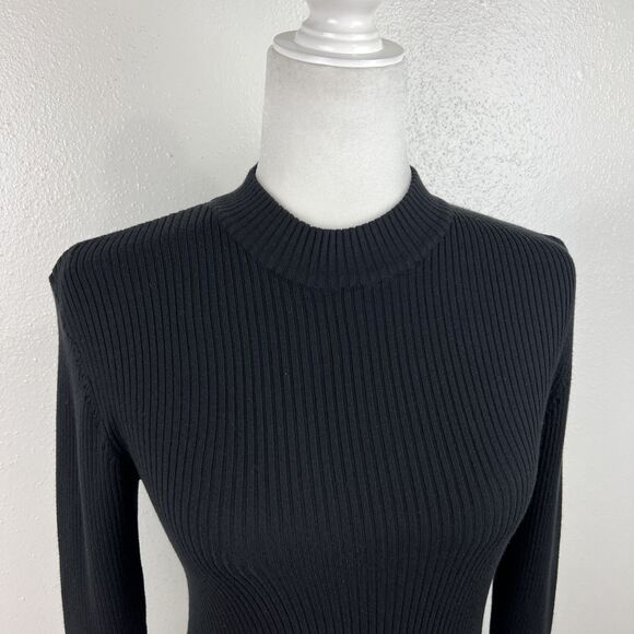 Divided Sweater Women Small Black Ribbed Knit Pullover Mock Neck Long Sleeve - Picture 7 of 14